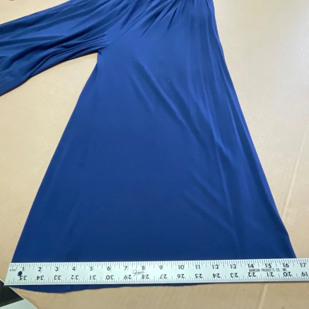 Women's Ultra Wide Leg Pants Small Navy High Rise Pleated Pull On Palazzo‎